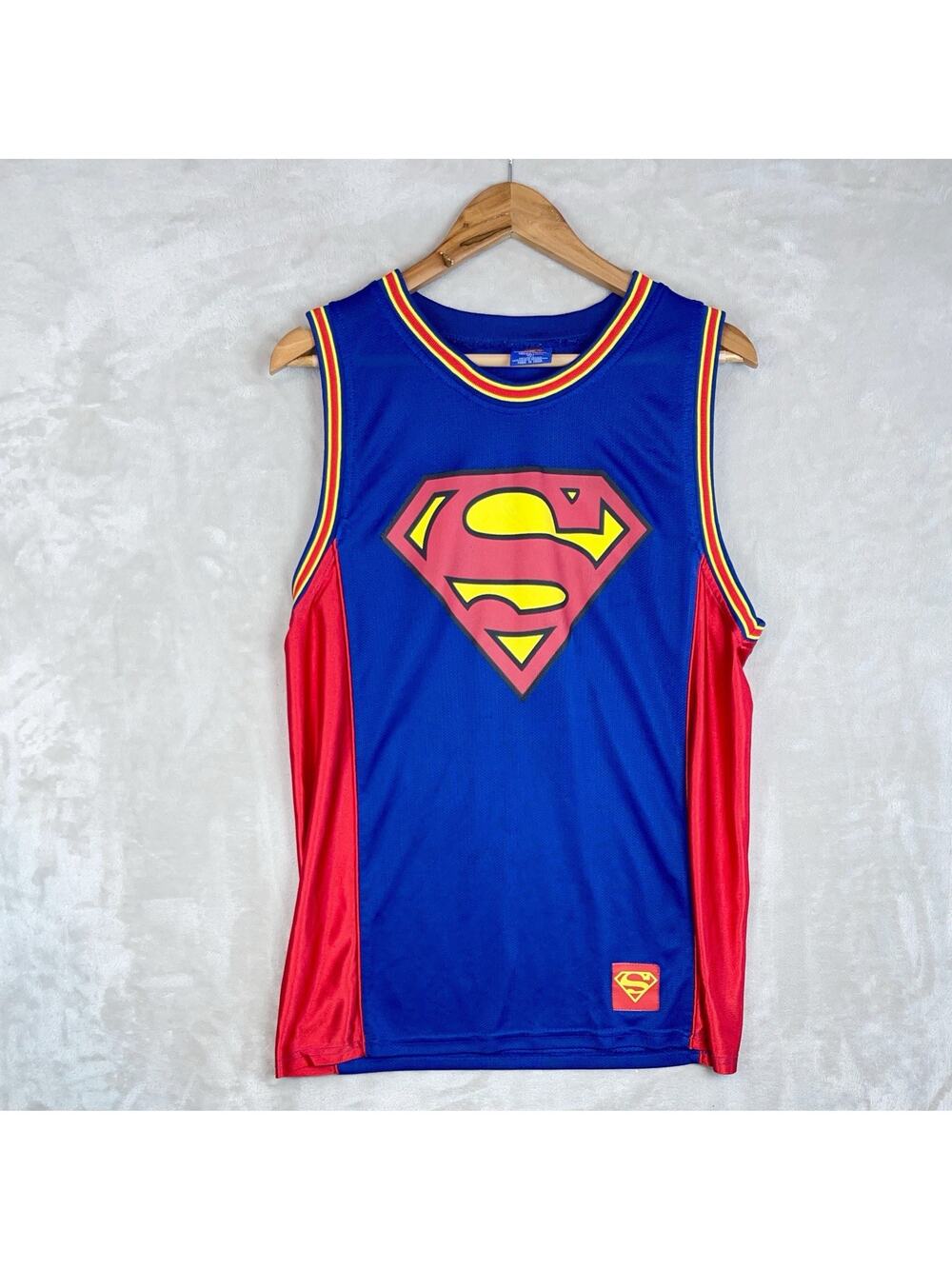 Vtg Superman Basketball Jersey DC Comics (s12) Size Small Mesh Red Blue